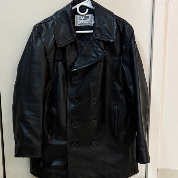 SchottBlack Leather Peacoat size 38